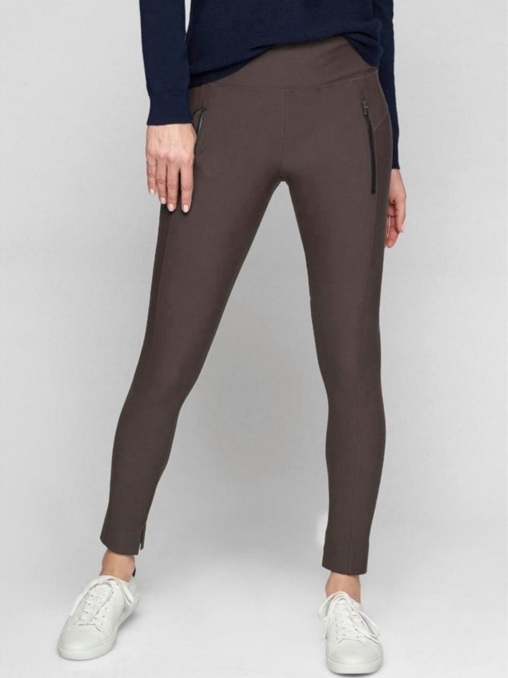 Athleta Brown Stellar Leggings with Zipper Pockets & Ankle slits- Small